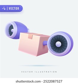 3D Realistic Delivery Box Vector Illustration. Fast Delivery Concept. Fast delivery logo template design with a flying box turbojet. Speed Box Icon Logo Design Element