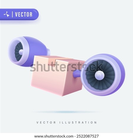 3D Realistic Delivery Box Vector Illustration. Fast Delivery Concept. Fast delivery logo template design with a flying box turbojet. Speed Box Icon Logo Design Element