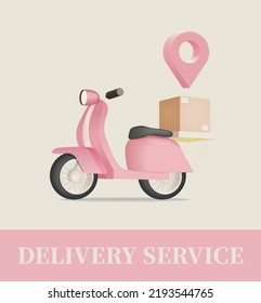 3D Realistic delivery service with location concept, Transportation or food delivery by scooter