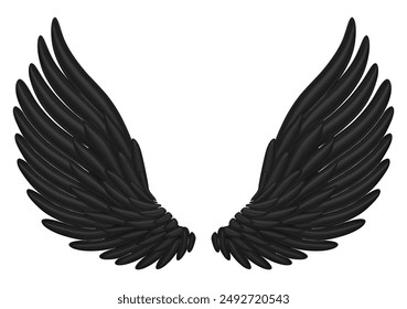 3d realistic detailed black angel wings. Stock vector illustration on isolated background.