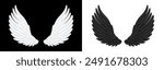 3d realistic detailed black and white angel wings. Stock vector illustration on isolated background.	
