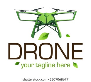 3d realistic detailed Drone for Agriculture logo. The future of Farming and Agriculture concept. Helicopter Irrigation.  