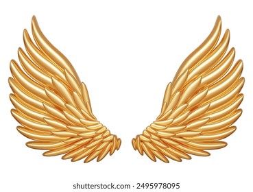 3d realistic detailed golden angel wings. Stock vector illustration on isolated background.
