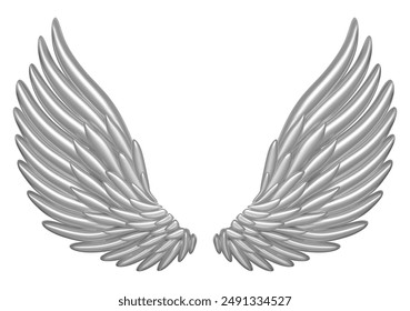 3d realistic detailed metal angel wings. Stock vector illustration on isolated background.