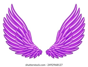 3d realistic detailed purple angel wings. Stock vector illustration on isolated background.