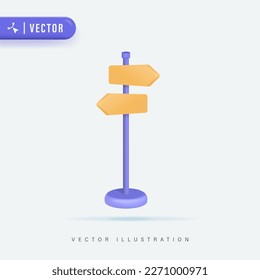 3D Realistic Direction Road Sign Post with Arrow. Signboard pointer, choice signpost. 3d vector icon. Cartoon minimal style.