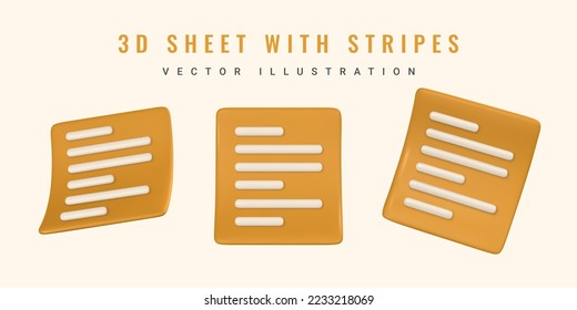3d realistic document. Paper sheet. Business icon. Vector illustration.