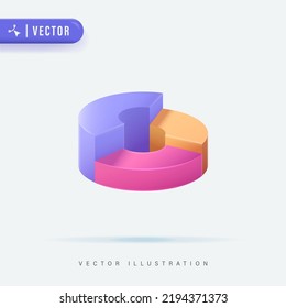 3D Realistic Donut Chart  Infographic Vector Illustration. Pie Chart Sometric 