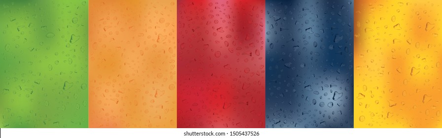 3D realistic drops. Collection drops green, orange, yellow, blue, red collors. Vector illustration.