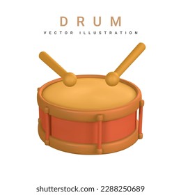 3d realistic drum for music concept design in plastic cartoon style. Vector illustration.
