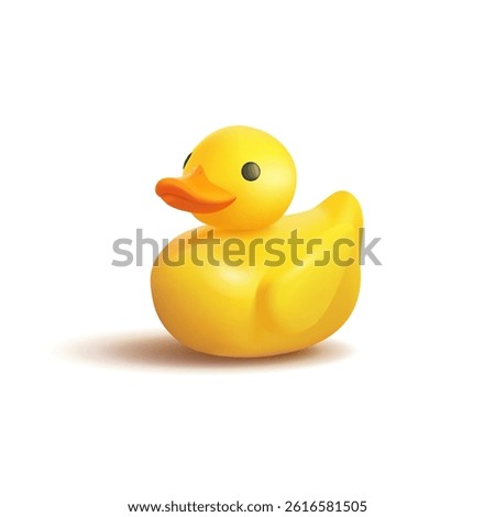 3D realistic duckling on white background. Yellow duck for toy design concepts, bathing, washing. Vector illustration.