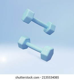 3d realistic dumbbells with shadow isolated on blue background. Vector illustration.