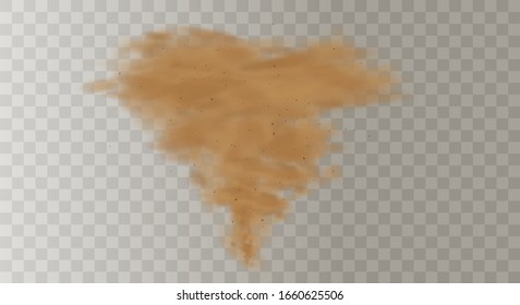 3d realistic dust cloud isolated on a transparent background.Brown dusty cloud or dry sand flying with a gust of wind. 