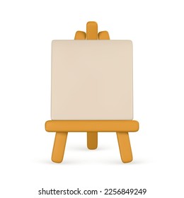 3d realistic easel with empty canvas. Easel with poster in cartoon style. Vector illustration.