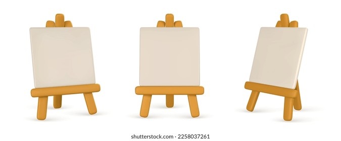 3d realistic easel with empty canvas. Easel with poster in cartoon style. Vector illustration.