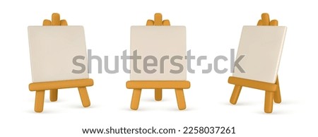 3d realistic easel with empty canvas. Easel with poster in cartoon style. Vector illustration.