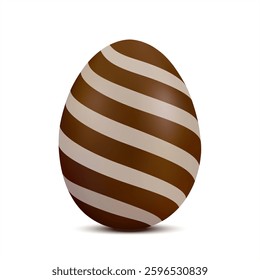  3d  realistic easter chocolate egg. Whole striped chocolate easter egg. Easter holiday sweet chocolate treats. Confectionery tradition eggshell. Vector illustration isolated on white.