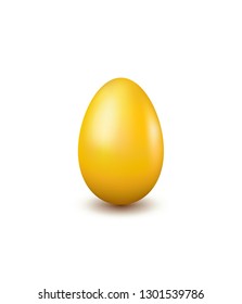 3d realistic Easter golden egg isolated on white background. Holiday design element for banner, poster, greeting card. Vector illustration