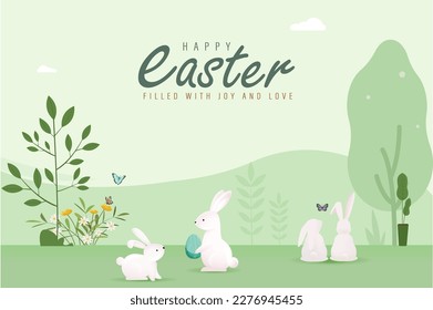 3D Realistic Easter Poster Design with Colorful Eggs and Rabbit Vector Illustration