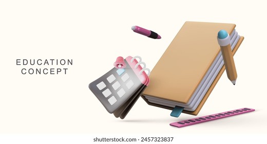 Concepto de educación realista 3d sobre fondo blanco. Ilustración vectorial.