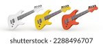 3d realistic electric guitar for music concept design in plastic cartoon style. Vector illustration.