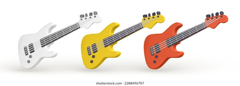 3d realistic electric guitar for music concept design in plastic cartoon style. Vector illustration.