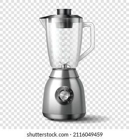 3d realistic electric juicer blender appliance with glass container icon isolated on white background. Empty electrical kitchenware device. Health food and drink concept. Vector illustration