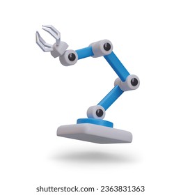 3d realistic electronic mechanical hand. Engineer programming robot. Concept of industrial revolution and automation manufacturing process. Vector illustration in blue colors