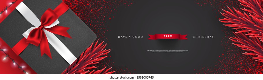3d realistic elegant black and red Christmas greeting banner 