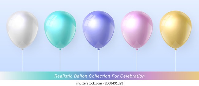 Colección de balón 3D realista y elegante en color pastel para el diseño de la celebración