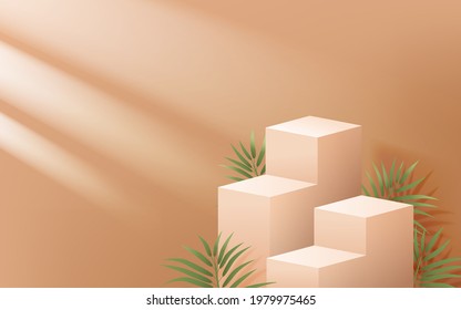 3d Realistic Elegant Square podium for product display presentation in Brown background. food and beverage, cosmetic, beauty product, etc. For e-commerce