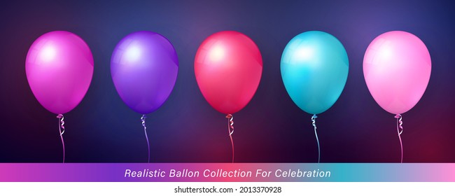 3D realistic elegant vibrant vivid color balloon collection for celebration design