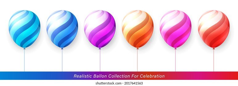 3D realistic elegant vibrant vivid spiral striped pattern colorful balloon collection for celebration design