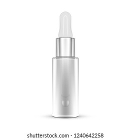 3D Realistic Empty Clear Dropper Bottle On White Background. Natural Aroma Oil. EPS10 Vector