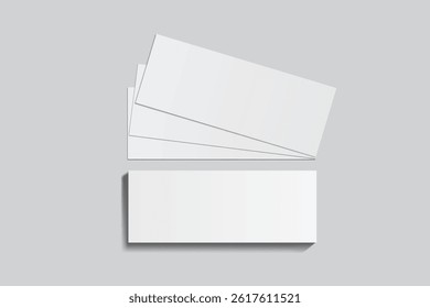 3D Realistic empty gift voucher card mockup isolated on background. Blank template for presentation discount, plastic coupon, train, movie, raffle, carnival, concert, festival, flyer or event ticket 
