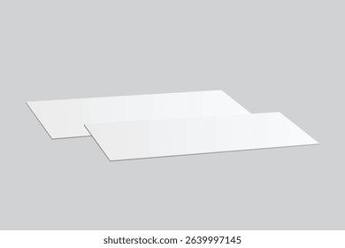 3D Realistic empty gift voucher card mockup isolated on background. Blank template for presentation discount, plastic coupon, train, movie, raffle, carnival, concert, festival, flyer or event ticket