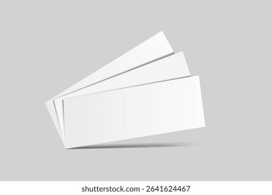 3D Realistic empty gift voucher card mockup isolated on background. Blank template for presentation discount, plastic coupon, train, movie, raffle, carnival, concert, festival, flyer or event ticket
