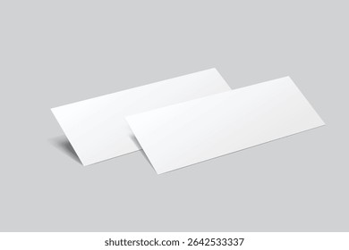 3D Realistic empty gift voucher card mockup isolated on background. Blank template for presentation discount, plastic coupon, train, movie, raffle, carnival, concert, festival, flyer or event ticket