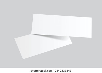 3D Realistic empty gift voucher card mockup isolated on background. Blank template for presentation discount, plastic coupon, train, movie, raffle, carnival, concert, festival, flyer or event ticket