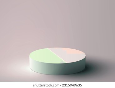 3D-realistisches leeres grün-rosa Pastellfarben-Podium auf rosafarbenem Hintergrund. Produktpräsentation für kosmetische Beauty-Werbung, Produktpräsentation, Präsentationen, Showroom. Vektorgrafik