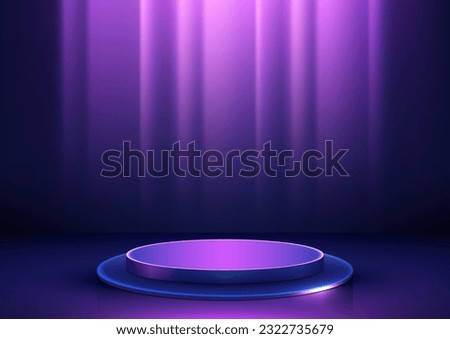 3D realistic empty neon colors podium on dark blue background technology style. Product display for banner mockup, showroom, showcase, presentation, etc. Vector illustration