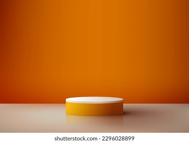 3D realistic empty orange and white podium platform on orange color background minimal style. You can use for beauty cosmetic presentation, showcase mockup, showroom, product stand promotion, etc.