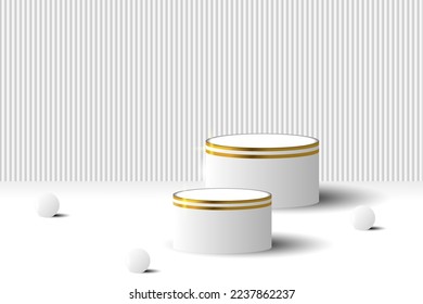 3d realistic empty podium with luxury gold color strips and ball beads suitable for product advertising promotion