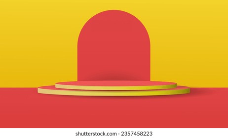 3D realistic empty podium in soft yellow and pink color. Blank podium Background template for product promotion. Vector illustration