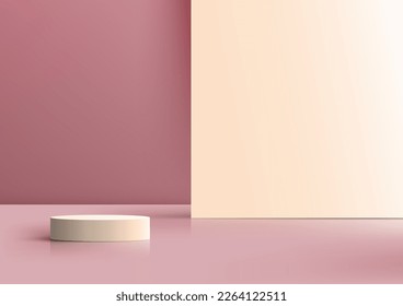 3D realistic empty podium stand product display with partition backdrop on minimal wall scene background. You can use for cosmetic mockup presentation, promotion sale and marketing, etc, Vector