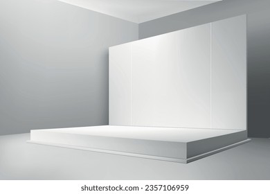 3d realistic empty stage with screen on show room background. Product presentation mockup