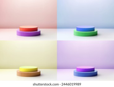 3D realistic empty vibrant colors podium mockup is perfect for showcasing your products in a modern and minimalist way. Vector illustration
