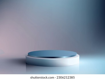 3D realistic empty white and blue podium stand on blue background and natural lighting. You can use for product display presentation mockup, beauty cosmetic, showcase, etc. Vector illustration
