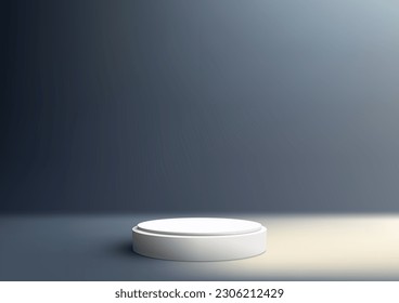 Sala de estudio 3D real de estante blanco de podio vacío sobre fondo gris con iluminación. Se puede utilizar para la presentación de productos maquillaje, belleza cosmética, escaparate, etc. Ilustración vectorial