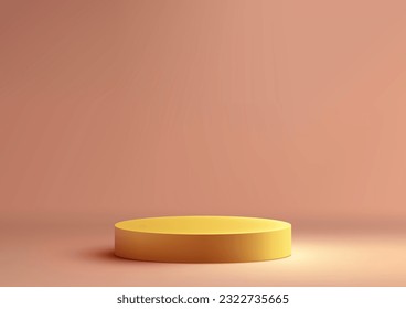 3D realistic empty yellow podium stand studio room background minimal style. Use for beauty cosmetic presentation, showcase mockup, showroom, product stand promotion, etc. Vector illustration